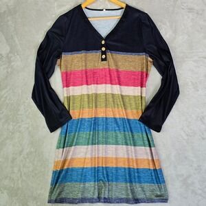 Multicolor Striped Henley V-Neck Long Sleeve Tunic Dress Sz 2XL NWOT